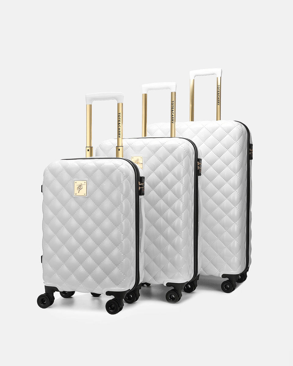 Diamond 3 Piece Luggage Set in White Tote Carry