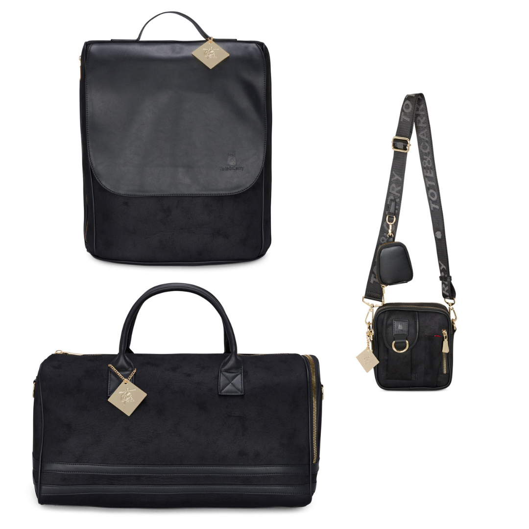 Tote&Carry Leather Luggage Sets - Black backpack, Duffle bag