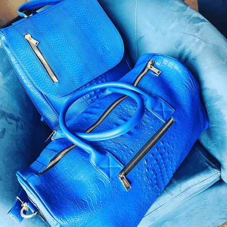 Tote&Carry - Blue Apollo 2 Crocodile Skin Luggage Set, 3 Piece Luggage Sets Backpack Duffle Bag