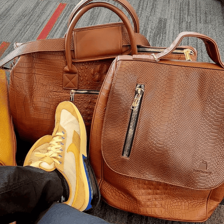 Tote&Carry - Brown Apollo 2 Crocodile Skin Luggage Set, 3 Piece Luggage Sets Backpack Duffle Bags