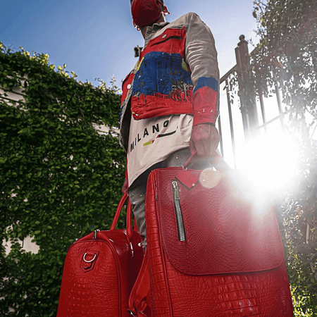 Tote&Carry - Red Apollo 2 Crocodile Skin Luggage Set, 3 Piece Luggage Set Backpack Duffle Bags